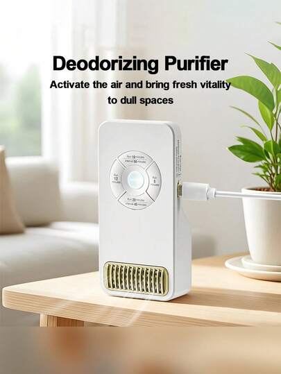 Teckwe 1 件装，小巧便携，采用耐用 ABS 材质，USB 供电，臭氧除臭空气净化器，可调节定时，低噪音，高效除臭，清新空气循环，时尚白金色外观，适用于家庭、办公室、汽车等小型空间，是送给房主、宠物主人、上班族等日常使用的理想空气净化设备，也是家居改造的必备佳品，便携式空气清新剂。