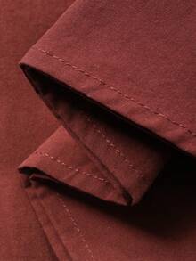 Dazy-Less 女士优雅前系带灯笼袖长连衣裙，秋季商务休闲女式吊带裙 - 棕色 - 查看 6