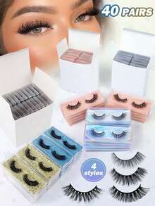 自然交叉浓密效果混合假睫毛，20/40款，精致日常款和漫画风，旅行必备，圣诞节和新年礼物套装，生日/约会/送给她的礼物，妻子、女友、母亲，派对必备，礼盒包装。 - 黑色 - 查看 11