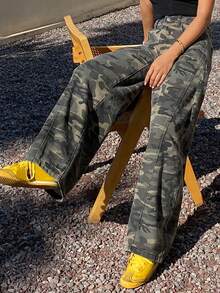 DAZY Women's Low-Waist Camouflage Casual Jeans Y2k - Army Green - View 7