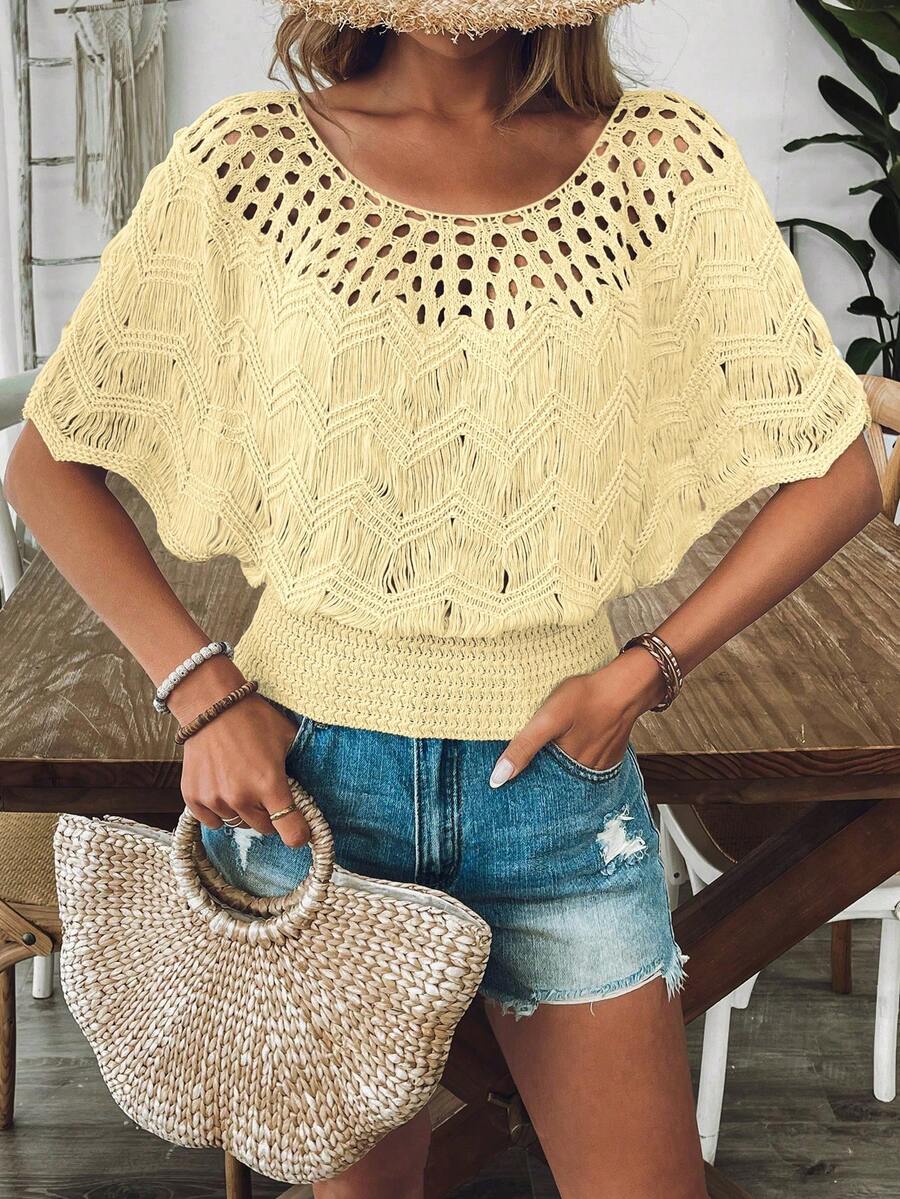 New European & American Style Casual Slim Fit Knitted Pullover Sweater For Women, Fashion Knit Top - Light Yellow - View 1