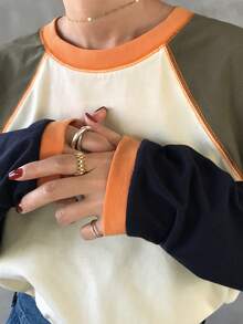 FRIFUL 女士休闲撞色长袖T恤，秋季款 - 彩色 - 查看 1