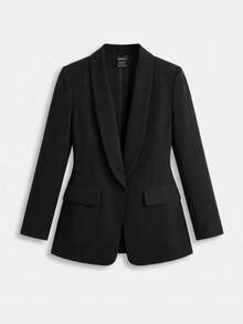 Lumivelle 纯色长袖披肩领极简主义西装外套 - 黑色 - 查看 1