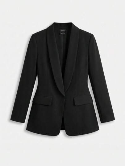 Lumivelle Women's Sophisticated Long Sleeve Black Blazer With Shawl Collar And Pockets