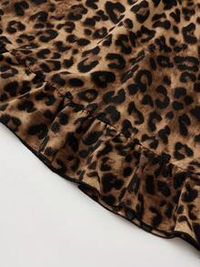 SHEIN PETITE Petite Women's Coffee Leopard Print Adjustable Waist Strap Dress, Spring/Summer - Multicolor - View 3