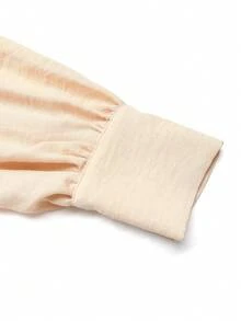 Lyxana 纯色立领金属装饰优雅长袖连衣裙 - 杏色 - 查看 4