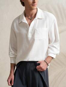 Airaco 男士宽松亚麻薄纱长袖衬衫 - 白色 - 查看 5