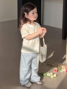 DAZY Baby Girls' Round Neck Bow Print Short Sleeve T-Shirt And Casual Loose Pants Set - White - View 8