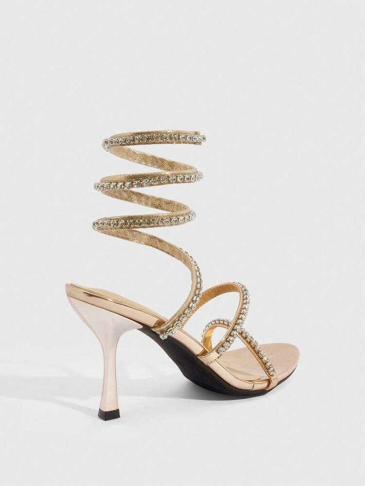 CUCCOO SZL Women's Rhinestone Embellished Strappy Fashion High Heel Sandals For Daily Wear Spring Shoes Prom Heels