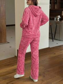 Mujer conjunto casual afelpado suave holgado con capucha manga larga otoño‑invierno para casa dos piezas,Conjuntos de dos piezas para mujer - Rosa - Ver 3