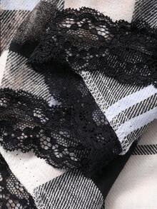 DAZY Women's Retro Plaid Lace Patchwork A-Line High Waist Skirt - Multicolor - View 3