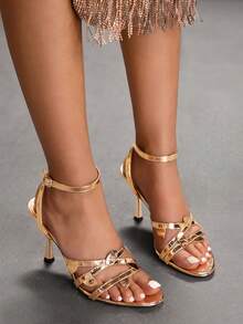 CUCCOO SZL 女士尖头搭扣设计时尚高跟凉鞋，适合日常穿着 - 玫瑰金 - 查看 1