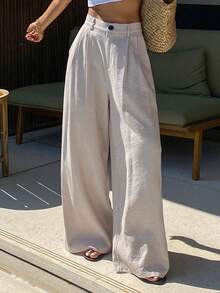 DAZY Women's Elegant Loose Wide Leg Pants, Solid Color, Suitable For Spring And Autumn - Apricot - View 4
