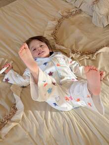 DAZY 2pcs Toddler Boys' Korean Style Star Print Lapel Long Sleeve Shirt And Pants Pajama Set - Red and White - View 4