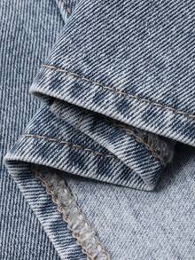 DAZY Women's V-Neck Sleeveless Open Front Casual Rhinestone Design Denim Blouse, Vacation Style - Light Wash - View 8