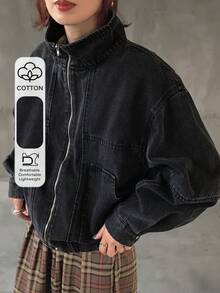 FRIFUL Women's Casual Washed Denim Jacket, Autumn