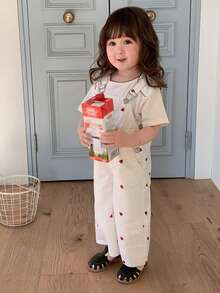 DAZY Infant/Toddler Girls' Heart Print Denim Bib Jumpsuit, Korean Style - White - View 7