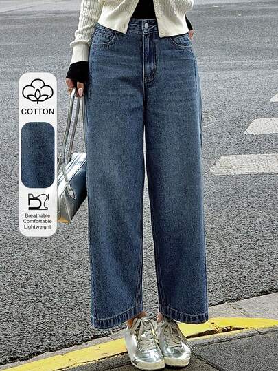 DAZY Vaqueros rectos de pierna corta con lavado desgastado estilo vaquero para mujer, casuales para otoño/invierno