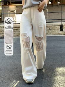 DAZY Women's Casual White Distressed Denim Jeans With Mesh Panels - White - View 1