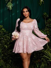 Đầm dài tay dáng chữ A tay dài hở lưng, buộc dây, cỡ lớn, chất liệu jacquard. - Bụi hồng - Xem 5