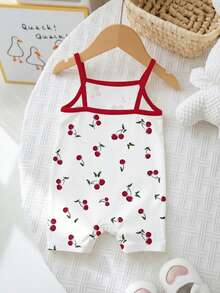 SHEIN Babygirl Cute Casual Summer Knit Cherry Pattern Romper - Multicolor - View 3