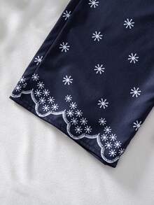 SHEIN Tween Girl Floral Print Round Neck Tank Top And Wide Leg Pants Casual Outfit - Navy Blue - View 7