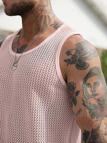 Manfinity RSRT Men's Crew Neck Hollow Out Jacquard Casual Versatile Daily Wear Tank Top - Pink - View 6