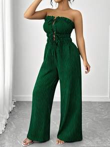 Elenzga Damen Große Größen Lässig/Business gestreifter Jumpsuit mit Schleife, Frühling/Sommer - Verschiedenfarbig - Übersicht 5