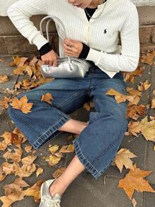 DAZY Western Cowgirl Distressed Wash Straight Leg Cropped Jeans, Casual For Women, Autumn/Winter - Blue - View 6