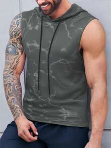 Manfinity Homme 男士抽绳连帽休闲百搭无袖上衣，适合日常穿着 - 灰色 - 查看 4