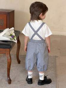 DAZY Toddler Boys' Plaid Collar Suspender Jumpsuit & Solid Color Shirt Set - Grey - View 5