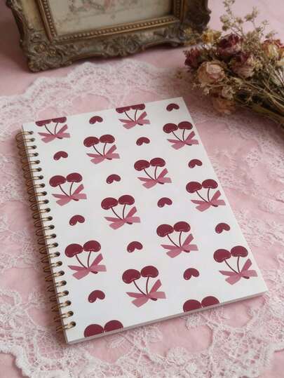 SHEIN 1pc Cute Cherry Bow Notebook - Red, College Ruled, 50 Pages, 5.5*8.3in, Perfect For Work, School, Gifts For Women- - 5.5x8.3in, 50 Pages -14*21cm/ 5.5x8.3in Spiral Notebook- 50 Sheets 100 Pages-A Diary With The Weekday Signs , Weather Signs, Memo No.And Date Signs,School Supplies,Back To School