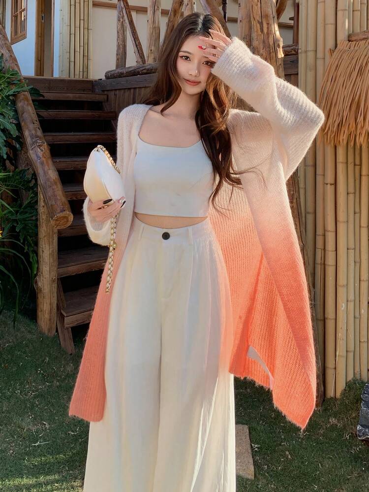 Women's Gradient Korean Style Lightweight Long Sleeve Knit Top