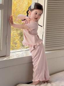 Dazy Kids 2pcs Baby Girls Striped Round Neck Long Sleeve T-Shirt And Pants Comfortable Homewear Set - Baby Pink - View 4