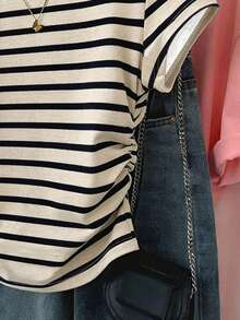 SHEIN Women's Casual Striped Ruched Short Sleeve T-Shirt, Summer - Multicolor - View 5