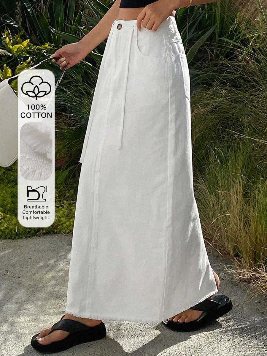 DAZY 女士抽绳系腰超长休闲牛仔裙