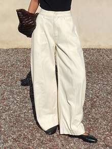 DAZY 女士常规腰部开衩设计休闲筒状牛仔裤 - 白色 - 查看 5