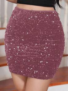 DAZY Chân váy ngắn ôm sát thanh lịch đính sequin dành cho nữ, thích hợp cho mùa xuân/hè, váy dự tiệc cưới. - Hồng - Xem 4