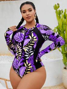 Swim SPRTY Bộ đồ bơi liền thân cỡ lớn dành cho nữ, có khóa kéo phía trước, họa tiết ngẫu nhiên, tay dài, giúp thon gọn vóc dáng, thích hợp cho lướt sóng, thể thao, bãi biển và bơi lội. - Nhiều màu - Xem 4