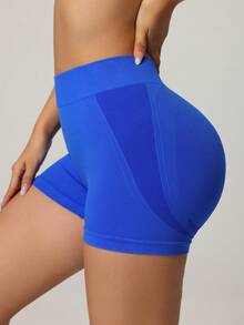 Dewbera Quần short thể thao cạp cao in chữ, co giãn, ôm dáng, thích hợp cho mùa hè. - Màu xanh lam - Xem 2