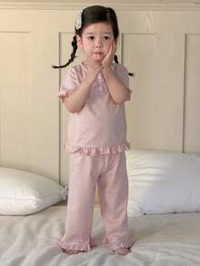 Dazy Kids 2pcs Baby Girls Striped Round Neck Long Sleeve T-Shirt And Pants Comfortable Homewear Set - Baby Pink - View 8