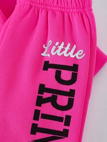 SHEIN Young Girl 2pcs/Set Casual Hooded Sweatshirt With English Letter Print And Pants With Letter Pattern For Spring And Autumn - Hot Pink - View 6