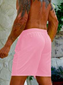 Zalmeno 男士纯色抽绳腰带口袋沙滩短裤 - 淺粉色 - 查看 2