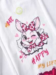 SHEIN ChillGRL Bộ 2 món cho bé gái tuổi teen, gồm áo thun cổ tròn tay ngắn in họa tiết dễ thương và quần ống rộng in họa tiết, thích hợp mặc hàng ngày, đi làm, dạo chơi, đi nghỉ mát, tụ họp, dạo phố, mùa xuân/hè. - trắng - Xem 7