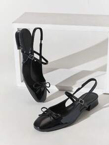 SHUZIA Women's Elegant French Charming Bow-Toed Sling-Back Pumps - Black - View 8