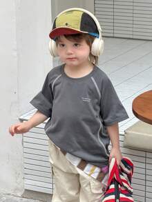 DAZY Baby Boys' Round Neck Contrast Stitching Short Sleeve Casual Street Wear Top Summer - Black - View 10