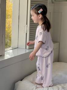 DAZY 2pcs Baby Girls' Cartoon Animal Print Long Sleeve Top And Pants Pajama Set - Beige - View 6