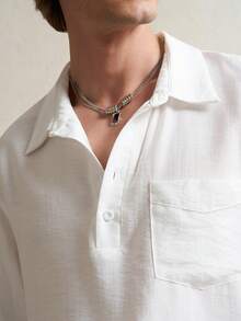 Airaco 男士宽松亚麻薄纱长袖衬衫 - 白色 - 查看 2