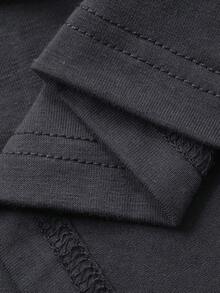 FRIFUL Colorblock Round Neck Drop Shoulder Long Sleeve Layered Velvet Fabric Loose Casual Versatile T-Shirt - Black - View 7