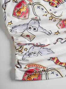 HARRY POTTER X SHEIN Women's Comfortable Owl Print Cami Top And Shorts Pajama Set, Summer Pajama Shorts Set Women Women's Pajamas Shorts Set Lingerie Sleep Set Pajama Set Sexy Sexy Pj Sets For Women Lingerie Pajamas Set - White - View 4